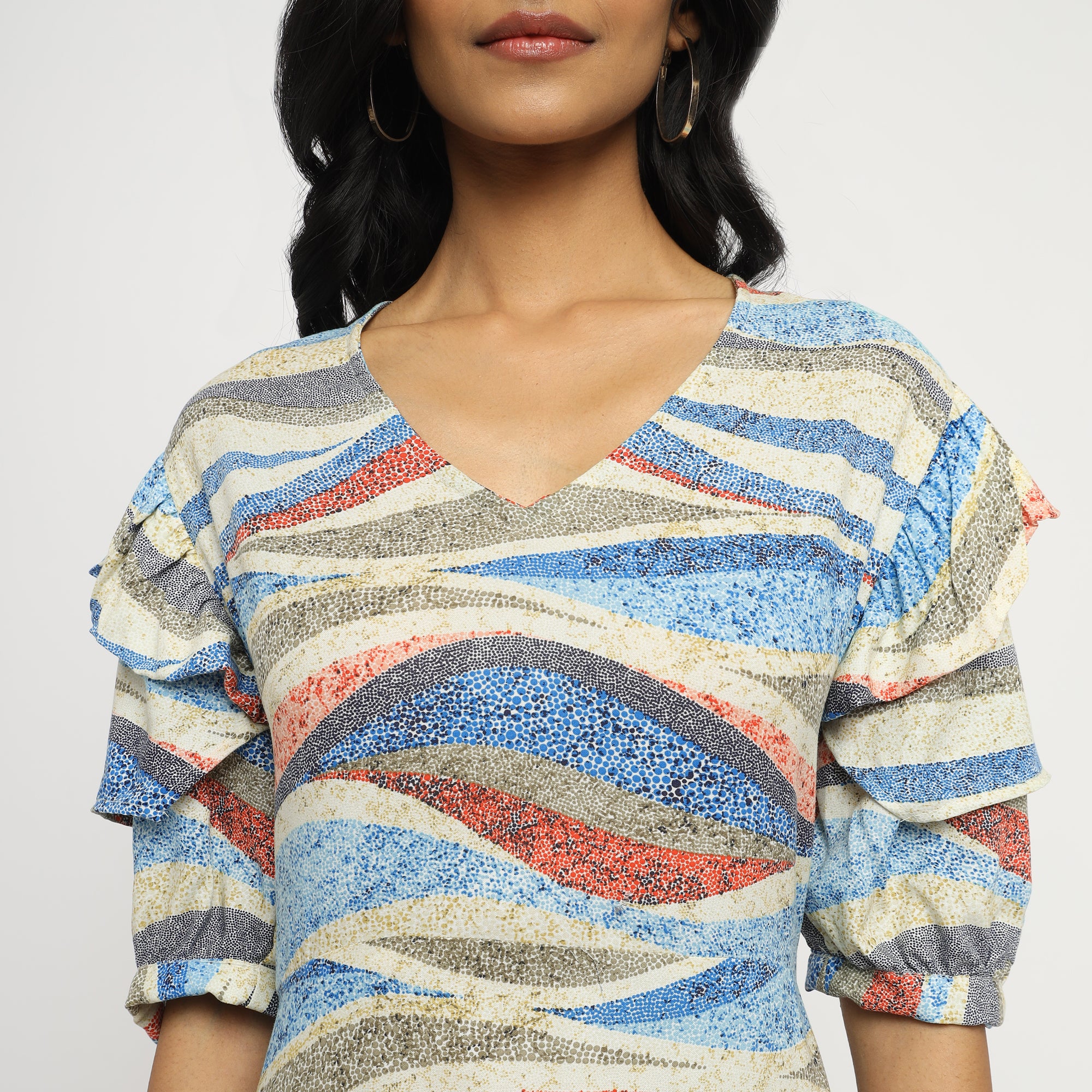 Coastal Waves Puff Sleeve Maxi Dress