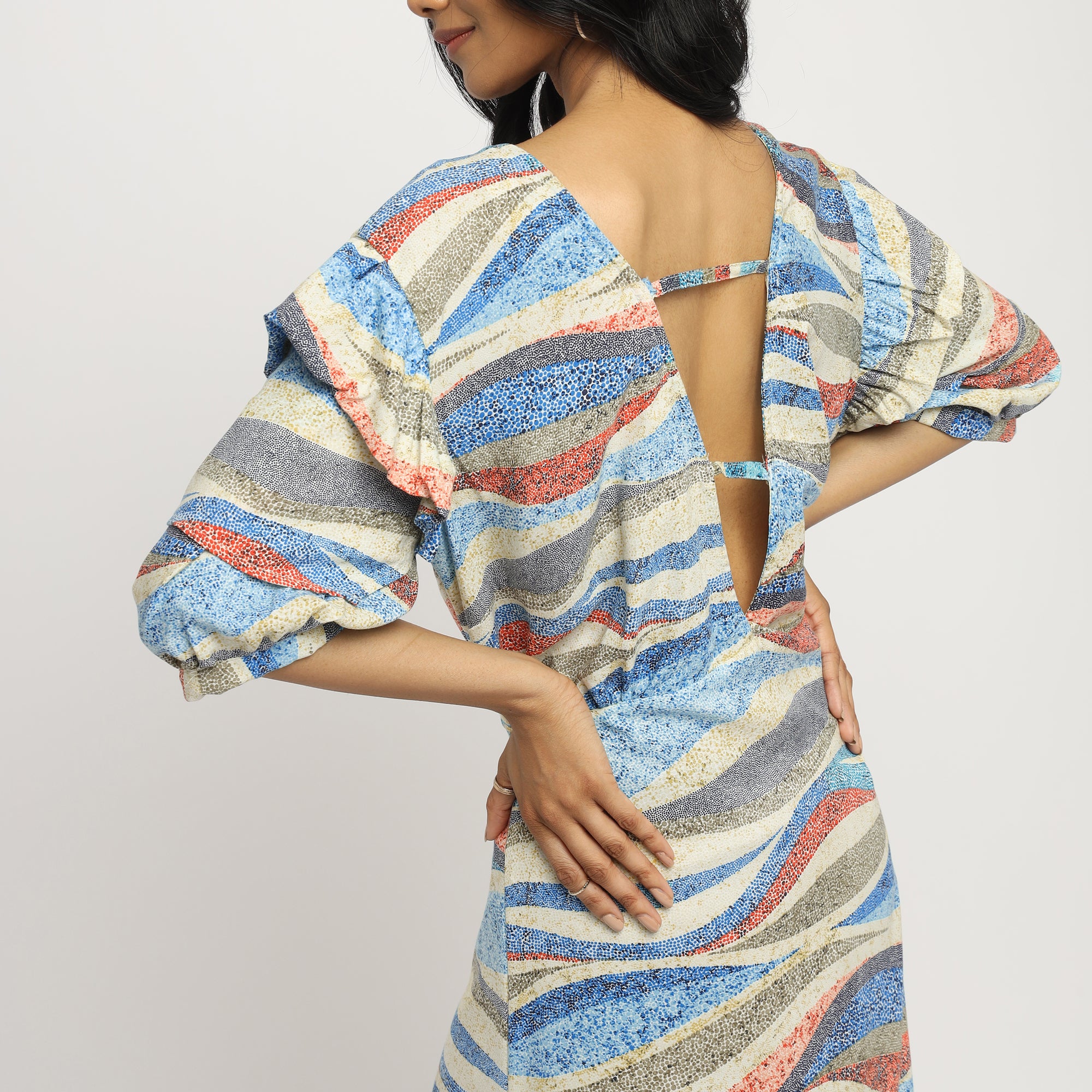 Coastal Waves Puff Sleeve Maxi Dress