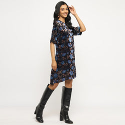 Midnight Floral Summer Velvet Dress with Shift Silhouette