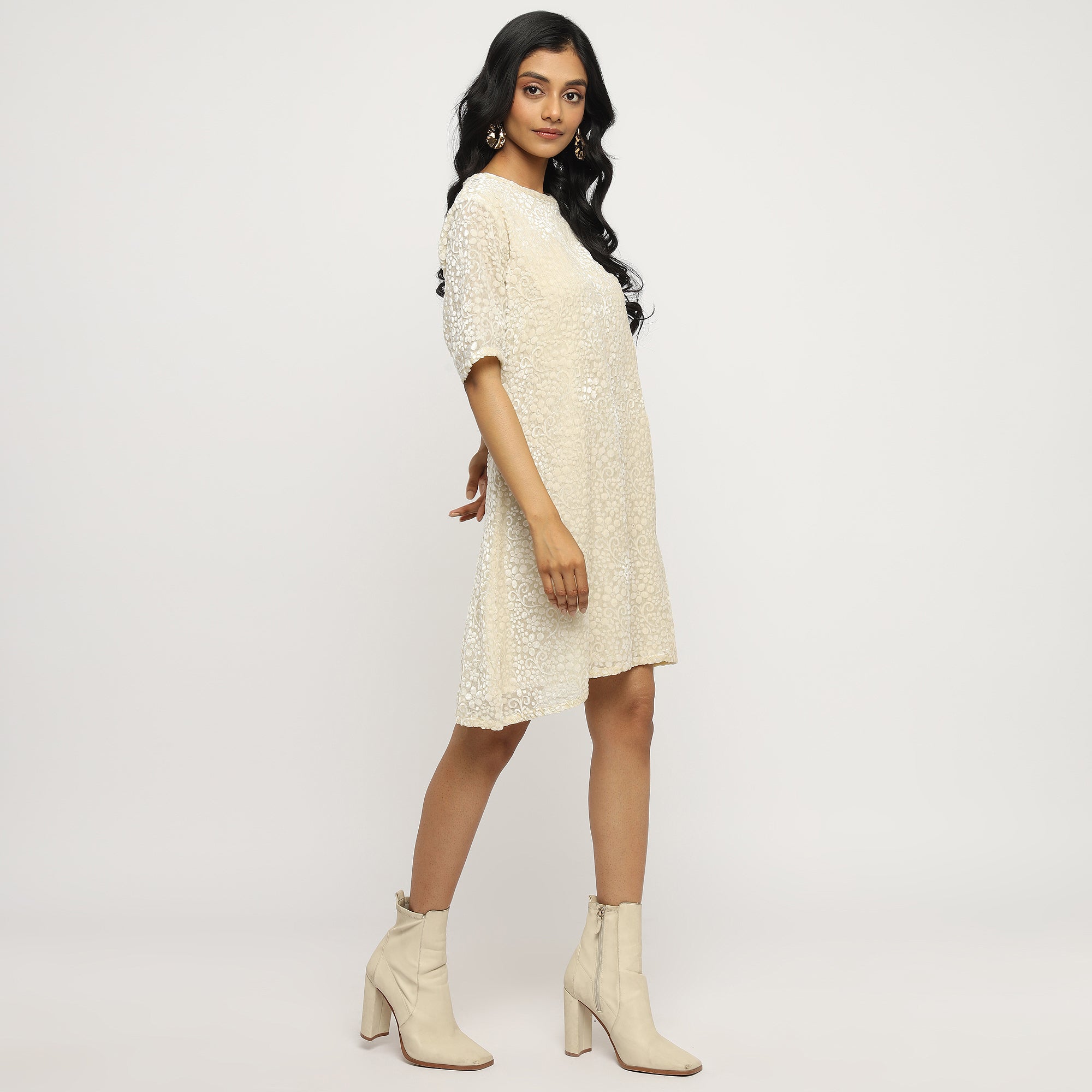 Ivory Summer Velvet Shift Dress