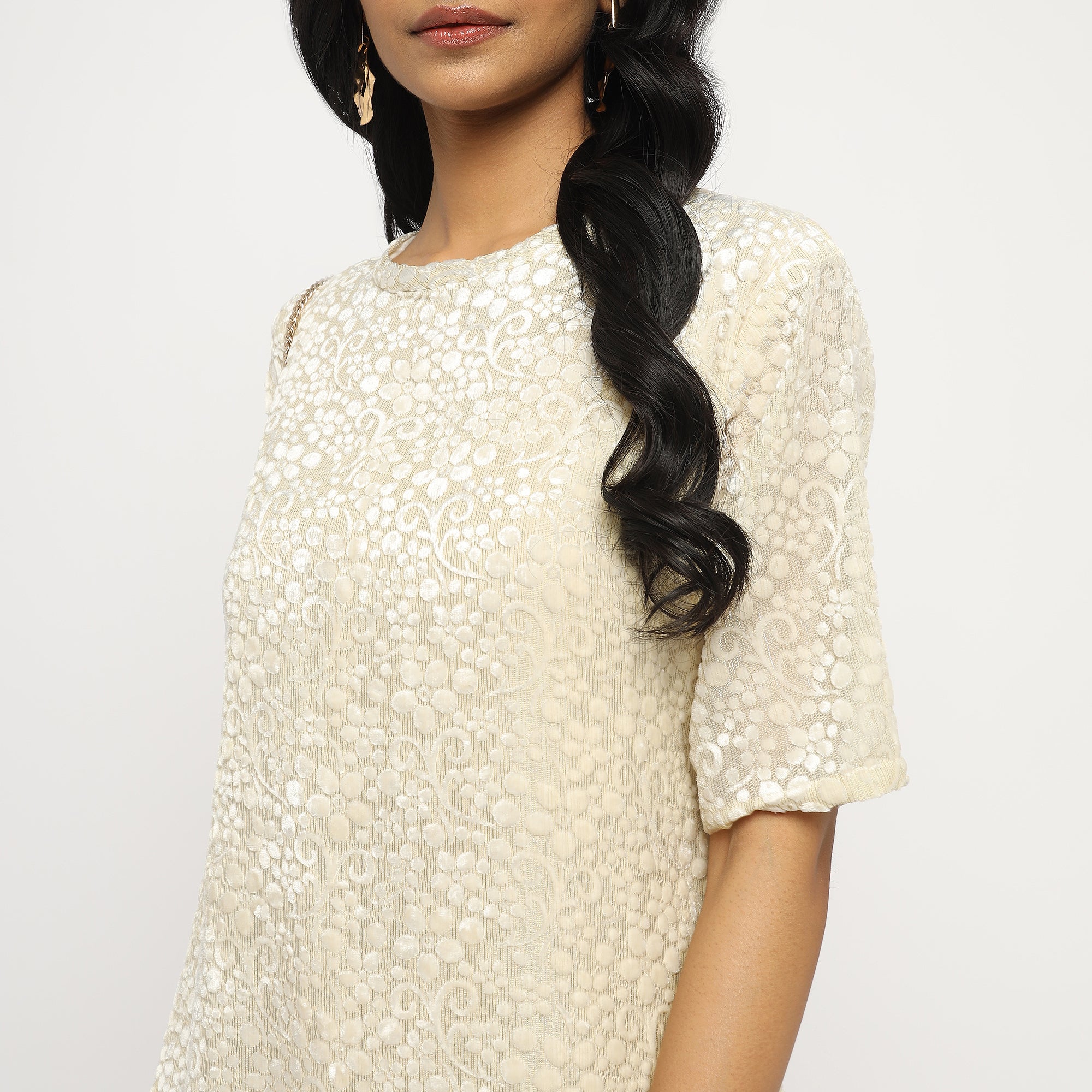 Ivory Summer Velvet Shift Dress