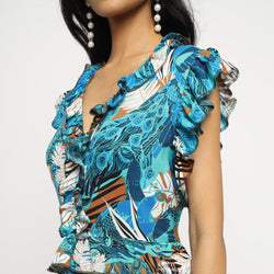 Ruffle Tropical Tiered Midi Dress