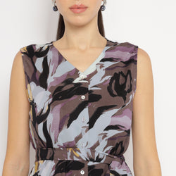 Purple Floral Sleeveless Belted Co-ord Set