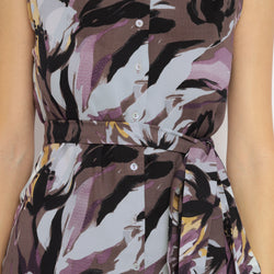 Purple Floral Sleeveless Belted Co-ord Set