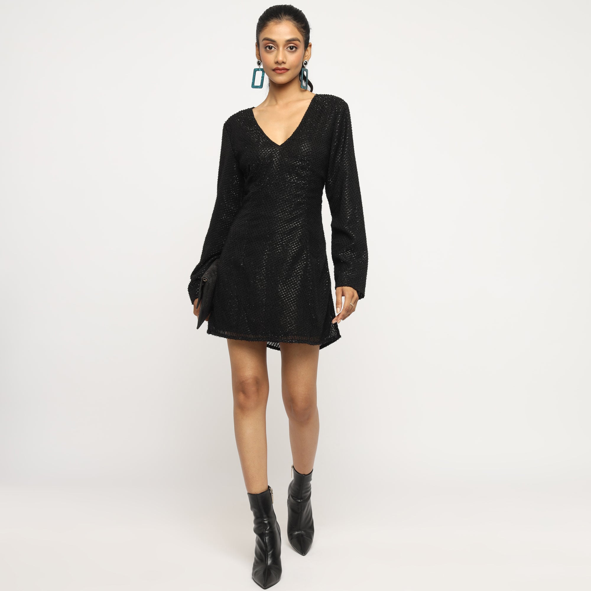 Black Long Sleeve Shimmer Mini Dress Black Long Sleeve Shimmer Mini Dress