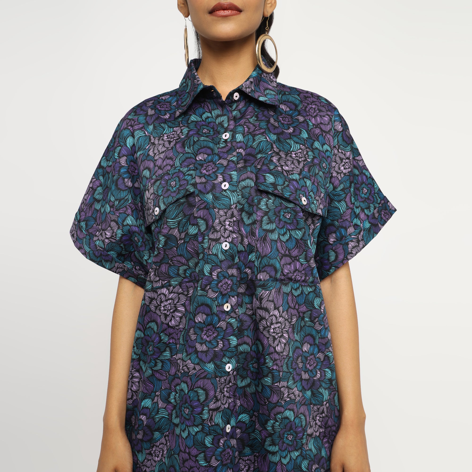 Midnight Bloom Co-ord Set – Oversized Shirt & Shorts