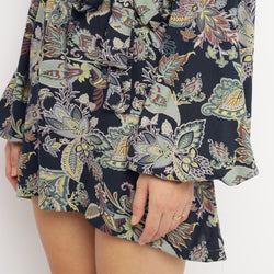 Botanical Print High-Neck Mini Dress
